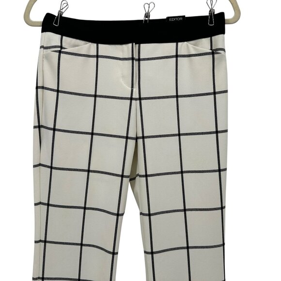 NEW Express Womens 00 Pants Editor Barley Boot Windowpane Ivory Black Trousers - Picture 2 of 10